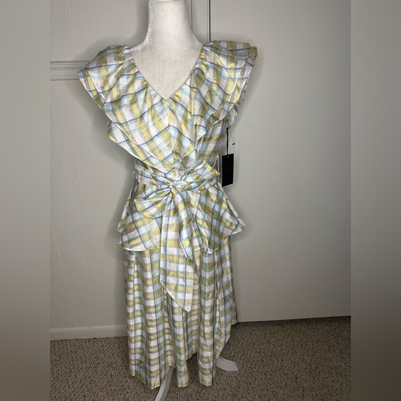 Halogen Atlantic Pacific Women's NWT Prairiecore Plaid Ruffle Midi Dress Small - Picture 2 of 8
